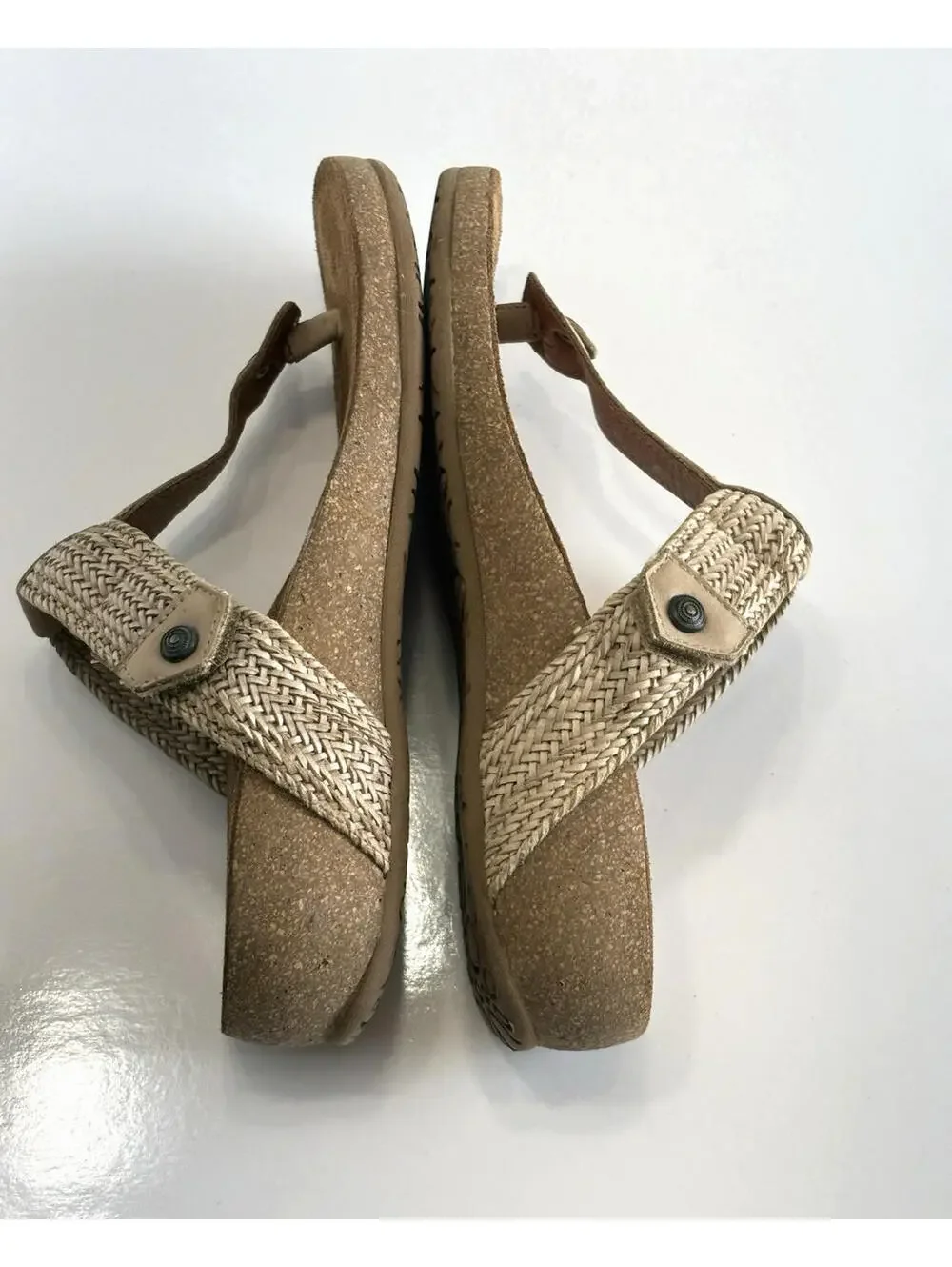 Taos Footwear Pam Women’s Size 9 Beige Woven Leather Thong Slide Sandals Cork - Picture 6 of 9